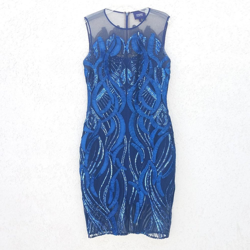 Marchesa Notte Embroidered Blue Cocktail Dress